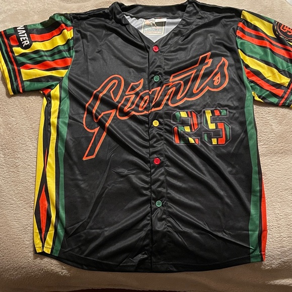 Giants Black Heritage Jersey 8/30/2025 is black with multicolor accents. - Picture 1 of 5